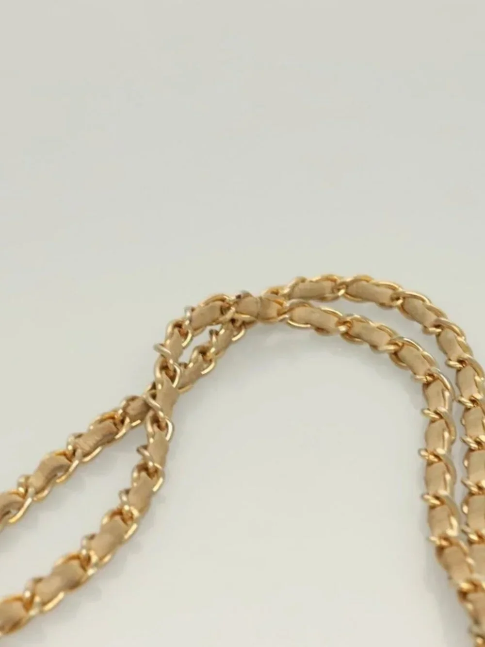 CHANEL Chain Shoulder Bag Lamb Skin Beige Gold CC Auth bs26856